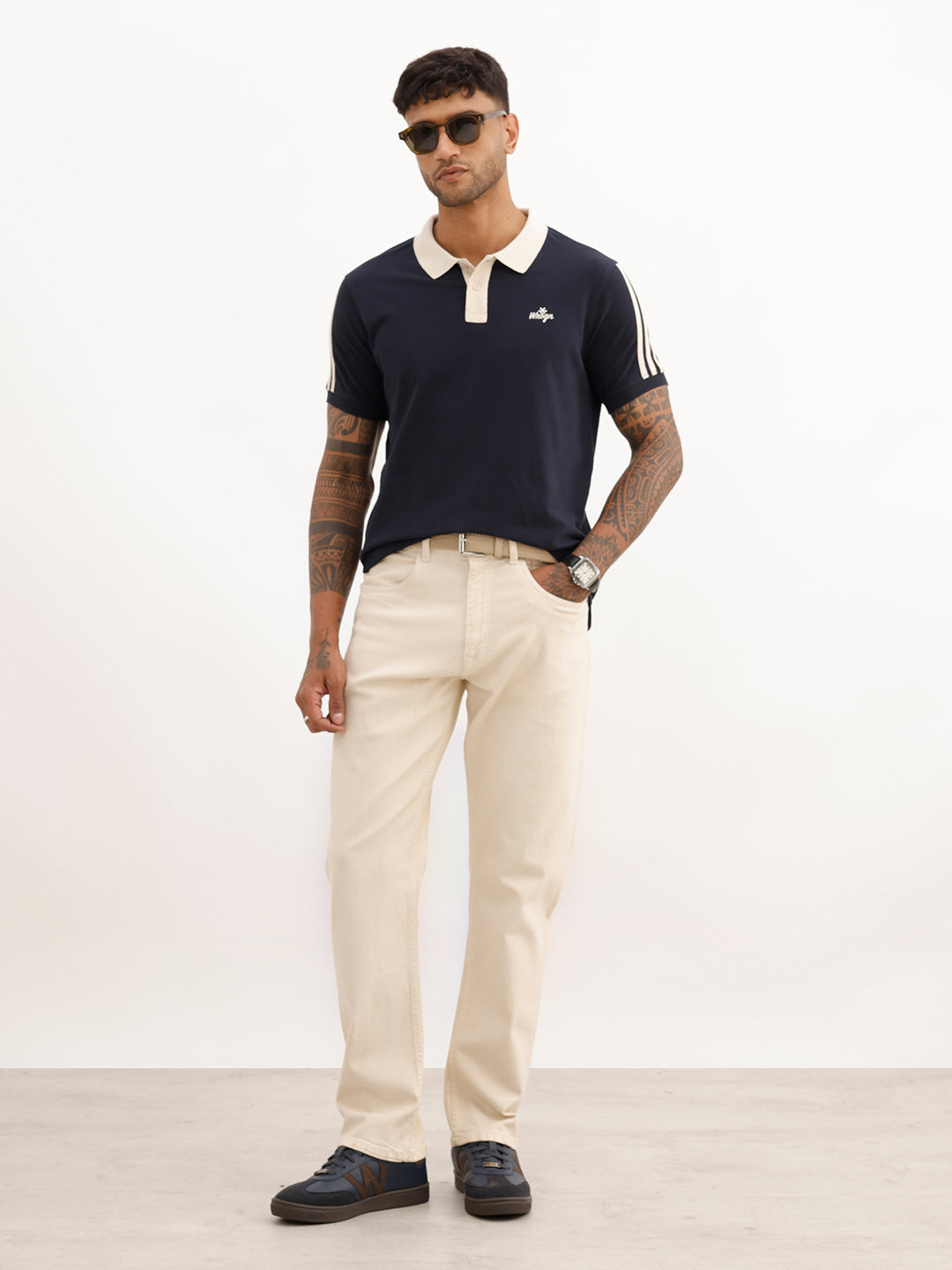 Slim Fit Side Stripe Polo T-Shirt | Navy Blue
