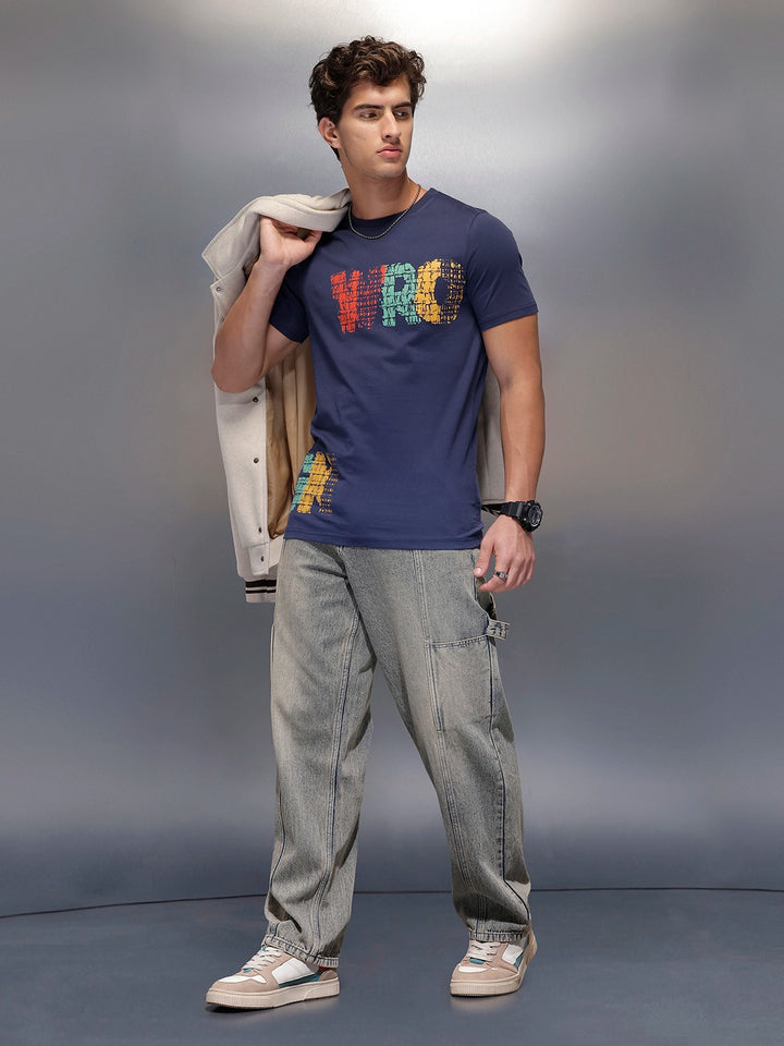 Placement Printed Regular Fit T-Shirt   |  Navy Blue