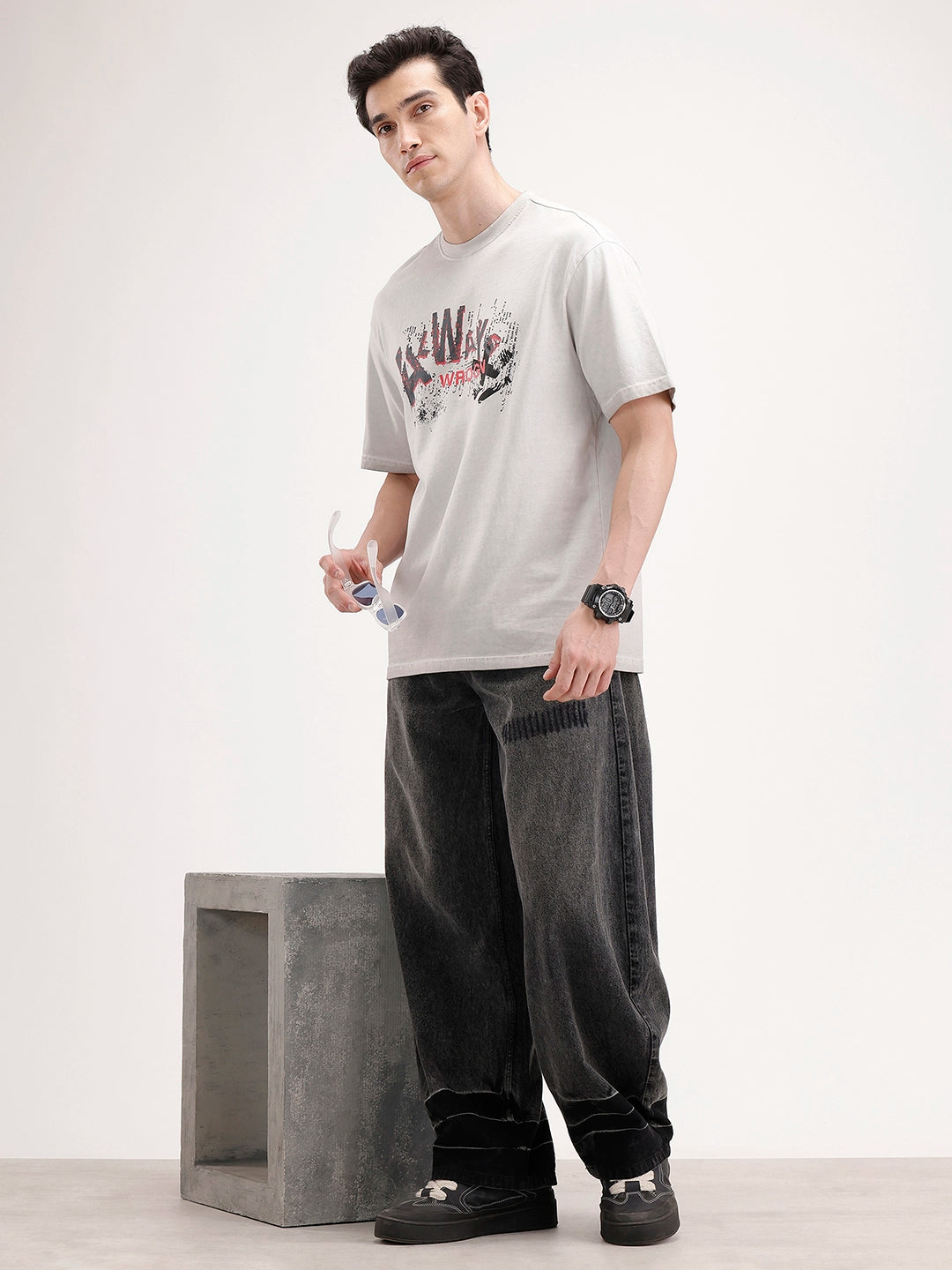 Oversized Front Printed T-Shirt | Grey