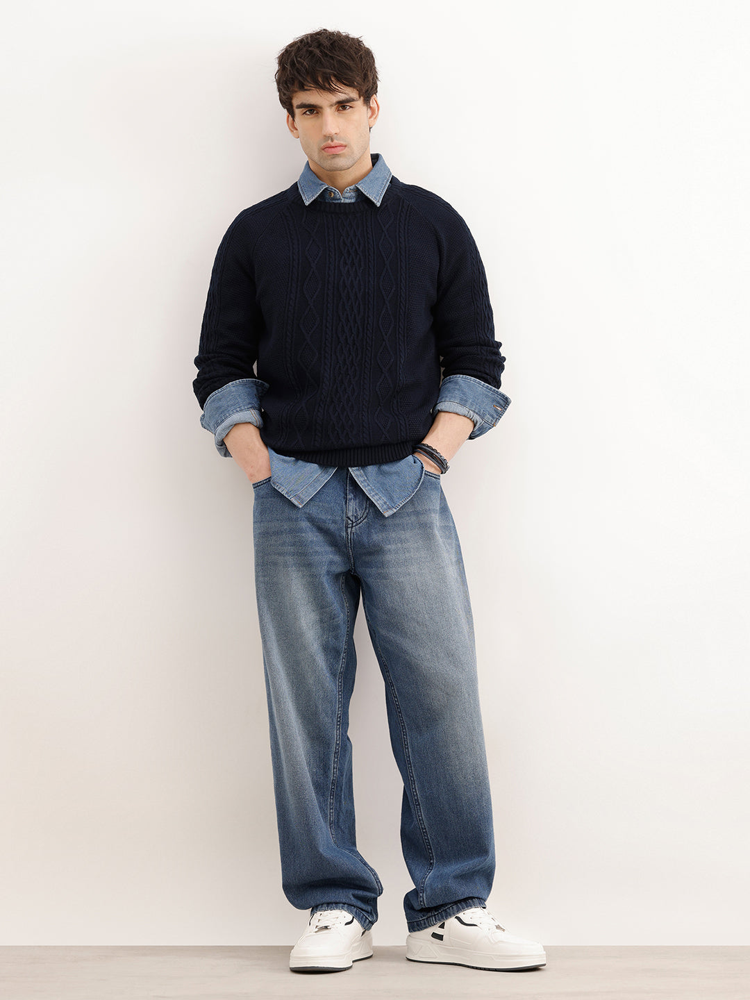 Solid Regular Fit Cable Knitted Sweater | Blue | WSW02FSRE1017W