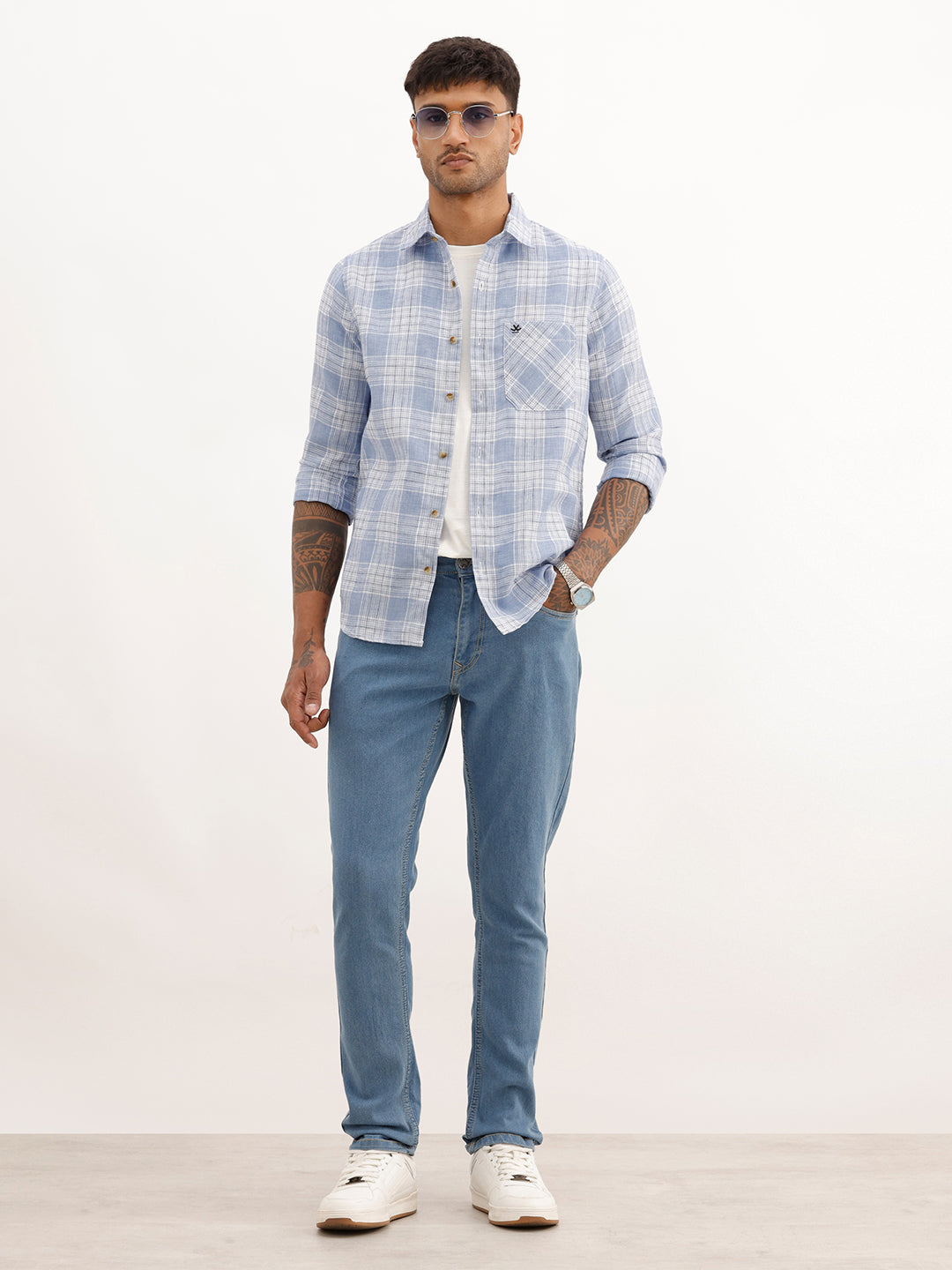 Regular Fit Checkered Shirt | Light Blue