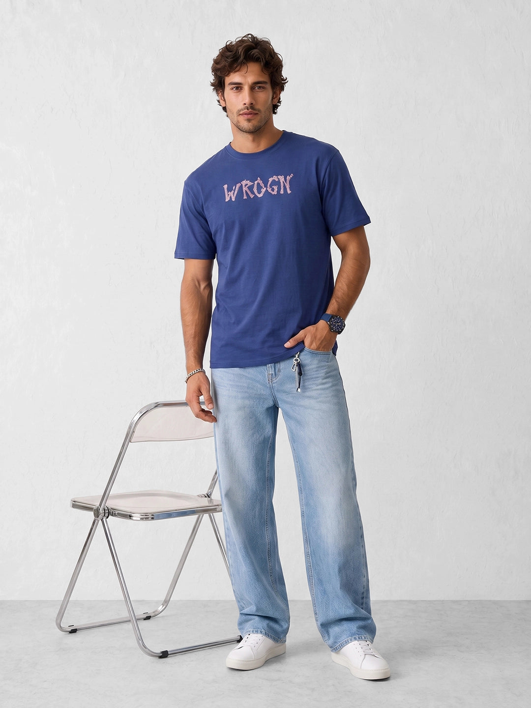 Classic Oversized Placement Printed T-Shirt | Blue