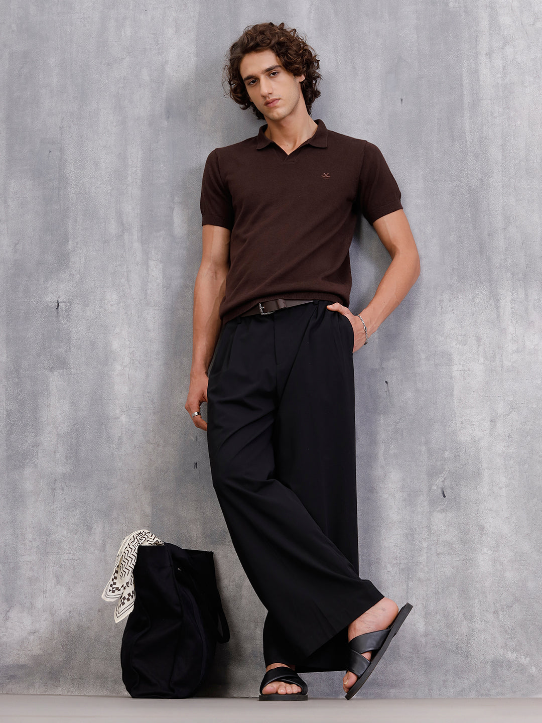 Premium Flat Knit Slim Fit Polo T-Shirt Brown – Wrogn