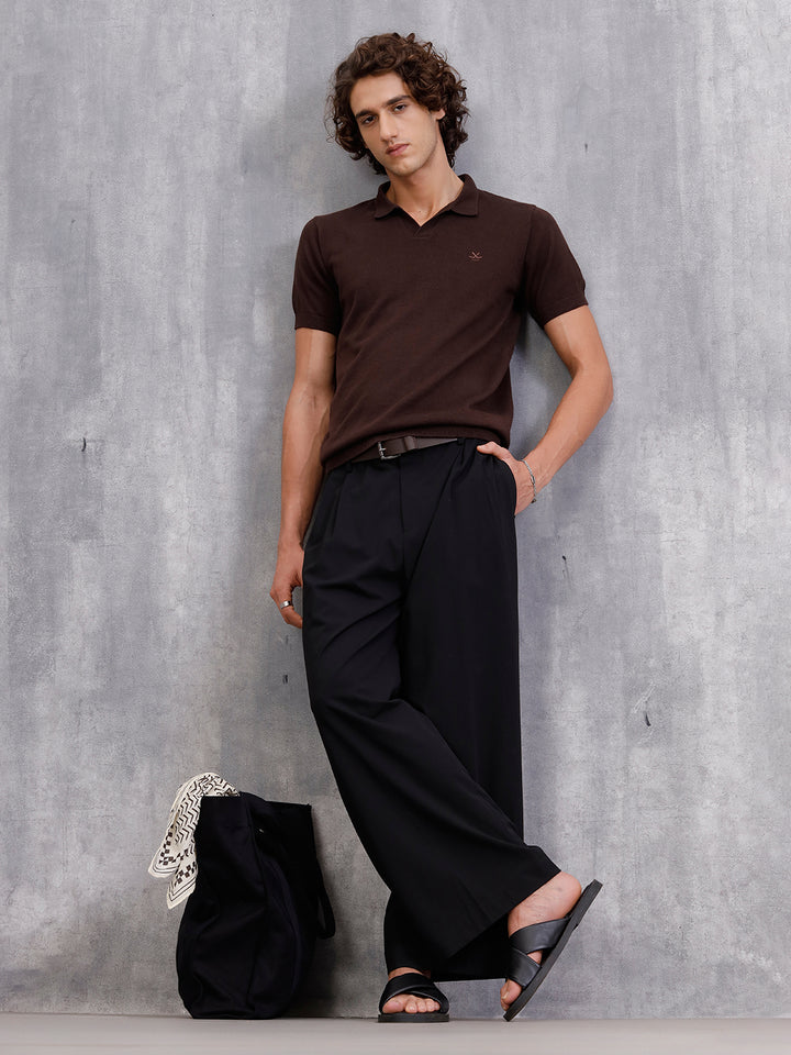 Premium Flat Knit Slim Fit Polo T-Shirt | Brown