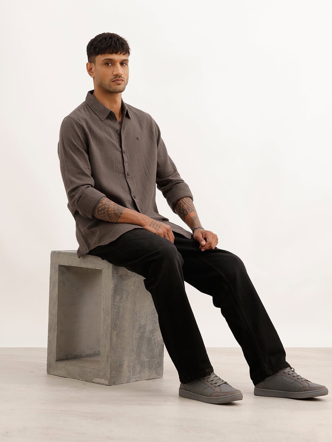 Textured Slim Fit Solid Shirt | Dark Grey | WSH02FSSL0012S