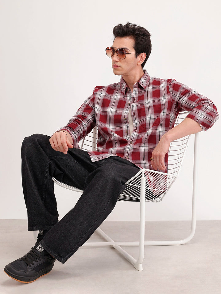 Slim Fit Checkered Shirt | Red
