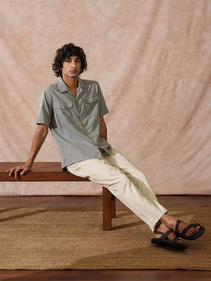 Double Pocket Resort Collar Shirt | Light Green
