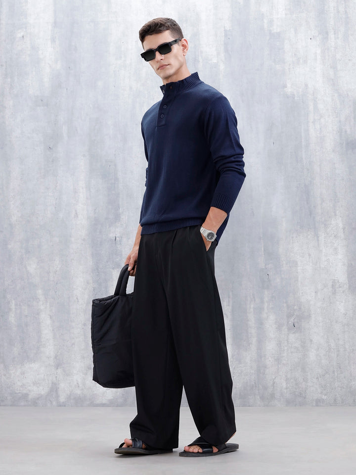 Men's Solid Slim Fit Pullover | Black