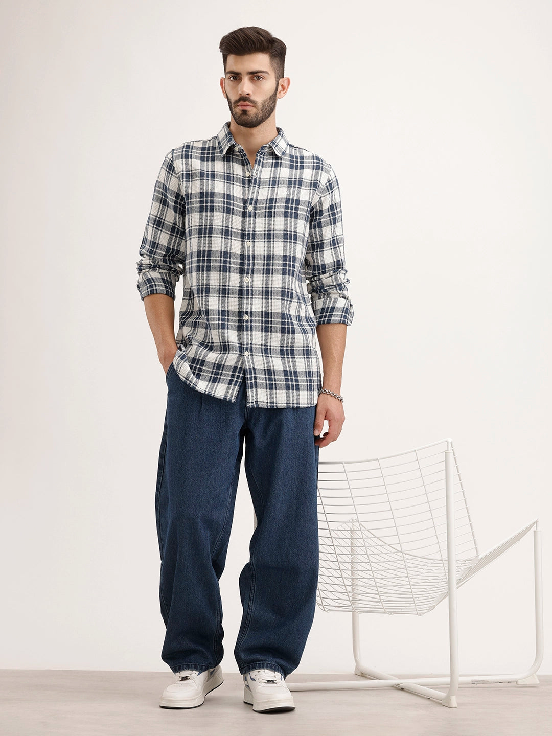 Textured Regular Fit Checkered Shirt | Blue