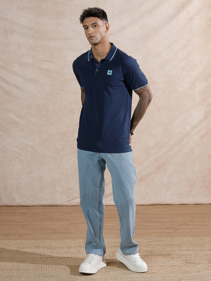 Tipping Collar Slim Fit Polo T-Shirt  | Navy Blue