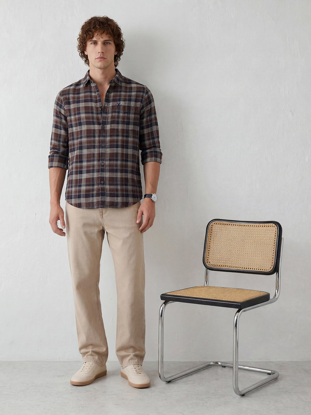 Regular Fit Checkered Shirt | Brown