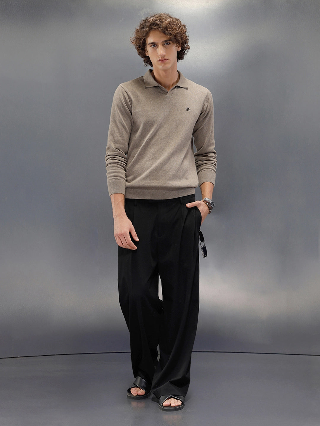 Premium Flat Knit Johnny Collar Polo T-Shirt | Brown