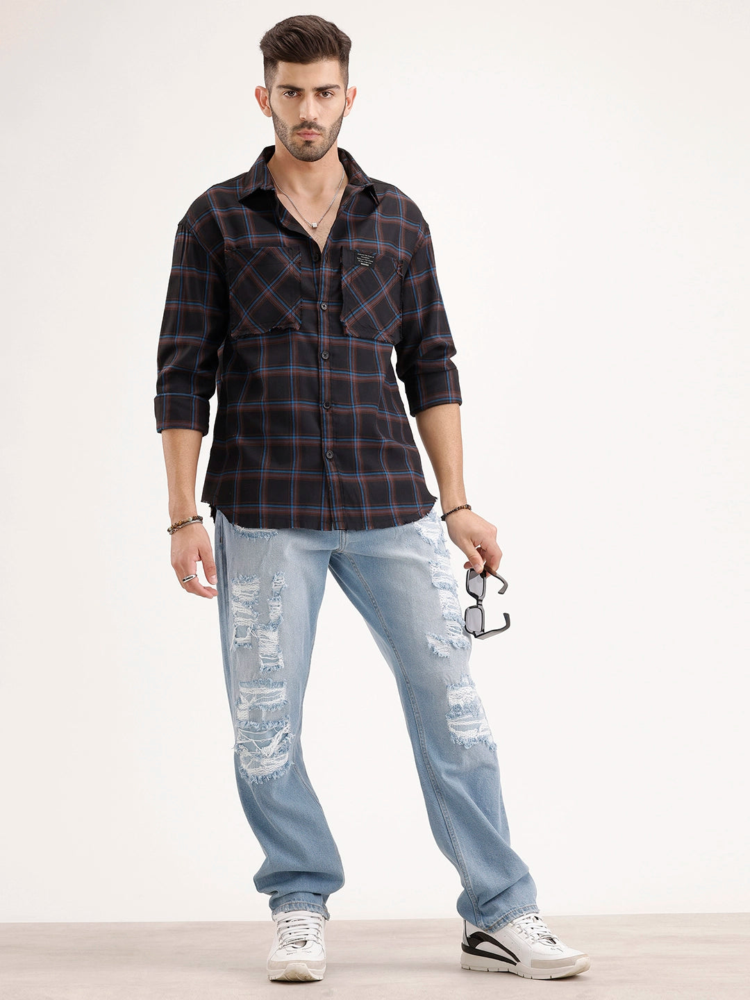 Regular Fit Checkered Shirt | Black