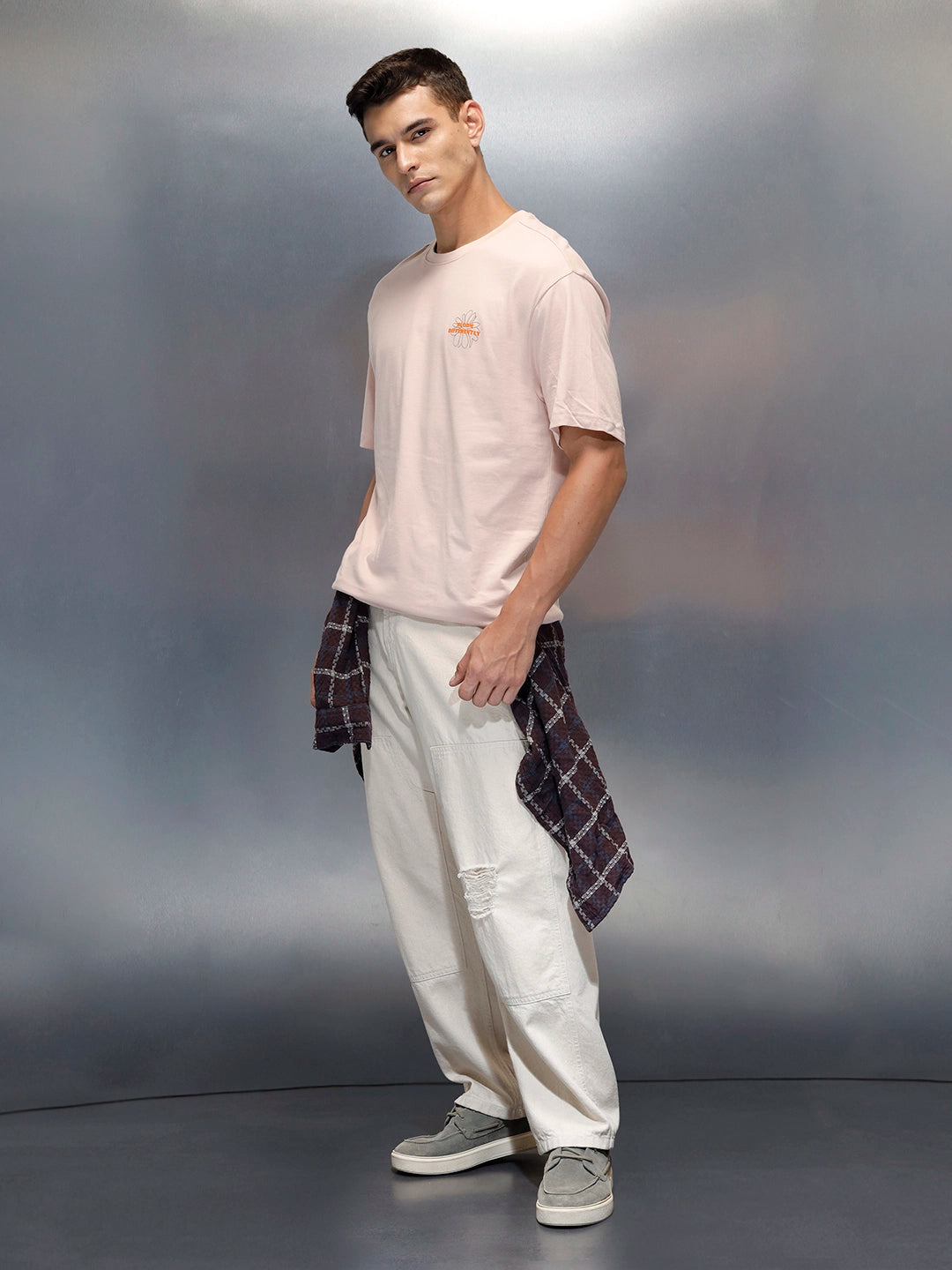 Men's Casual Oversized Fit T-Shrit With Back Graphics | Beige