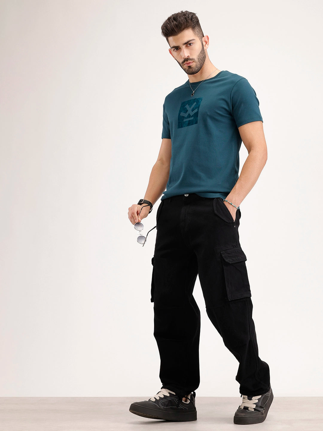 Slim Fit Flock Printed T-Shirt | Teal