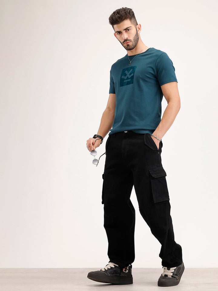 Slim Fit Flock Printed T-Shirt | Teal