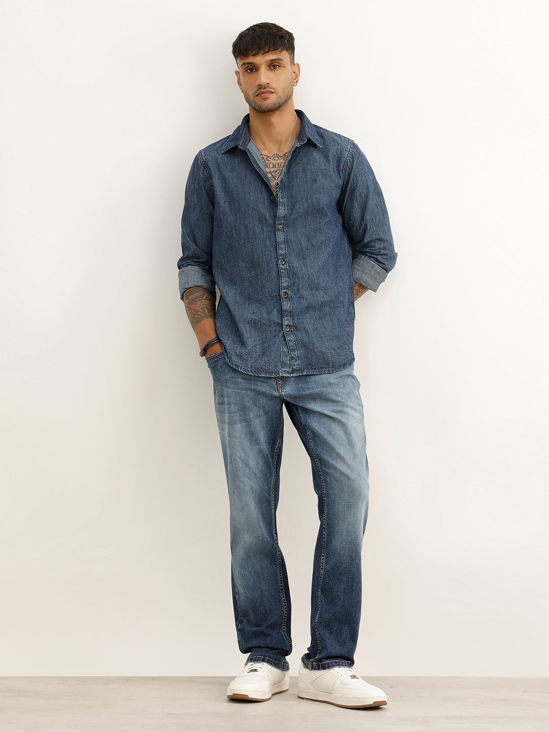 Washed Regular Fit Denim Shirt | Blue