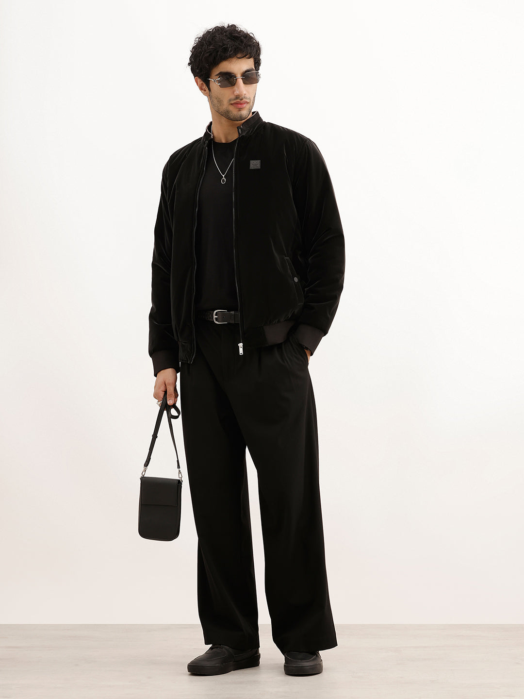 Solid Slim Fit Bomber Jacket | Black