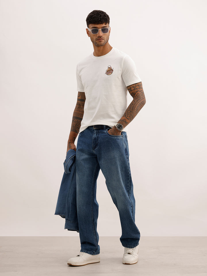 Slim Fit Embroidered Detail T-Shirt | Off White