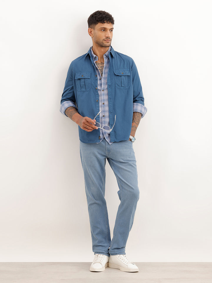 Regular Fit Double Pocket Shirt | Blue