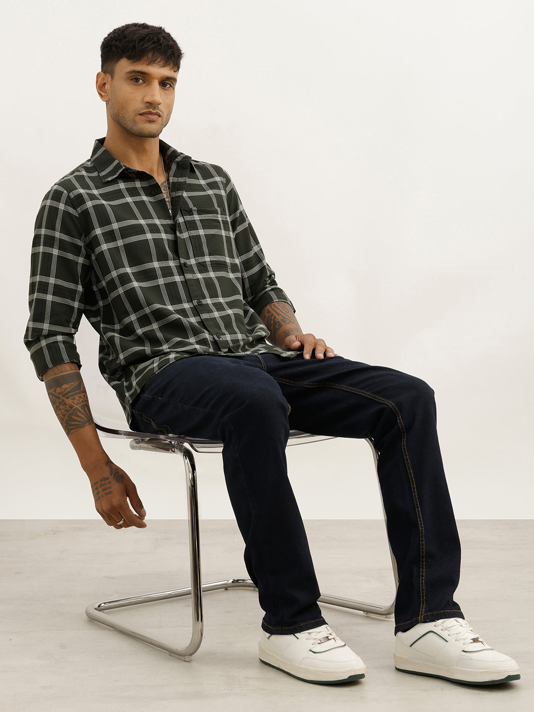 Classic Slim Fit Checkered Shirt | Dark Green