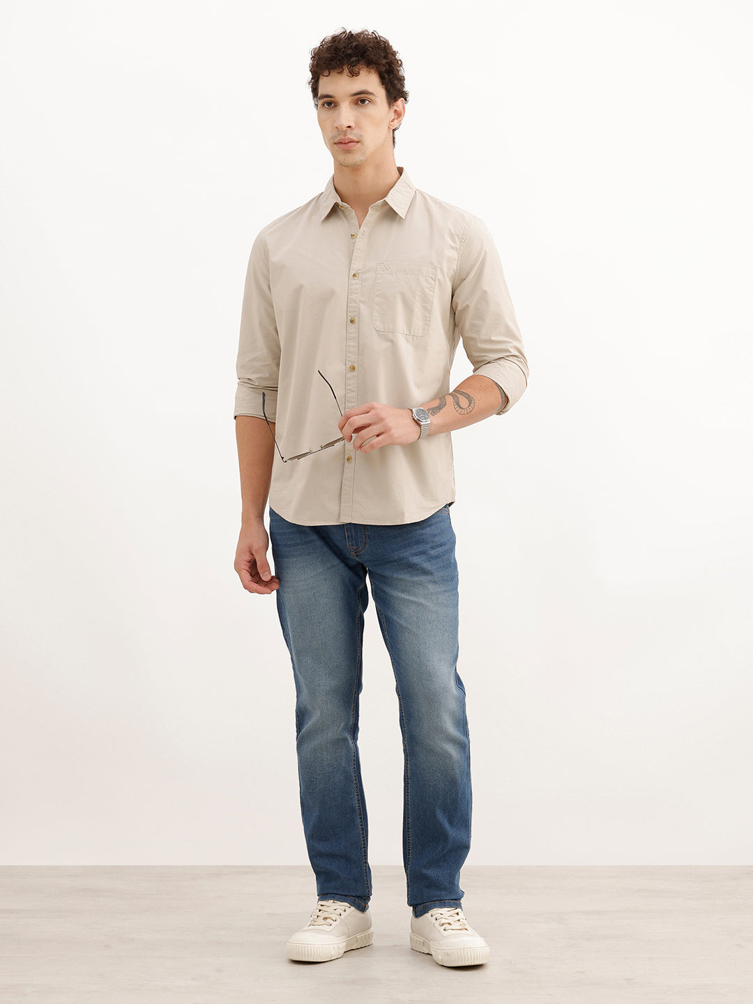 Solid Regular Fit Full Sleeve Shirt | Beige
