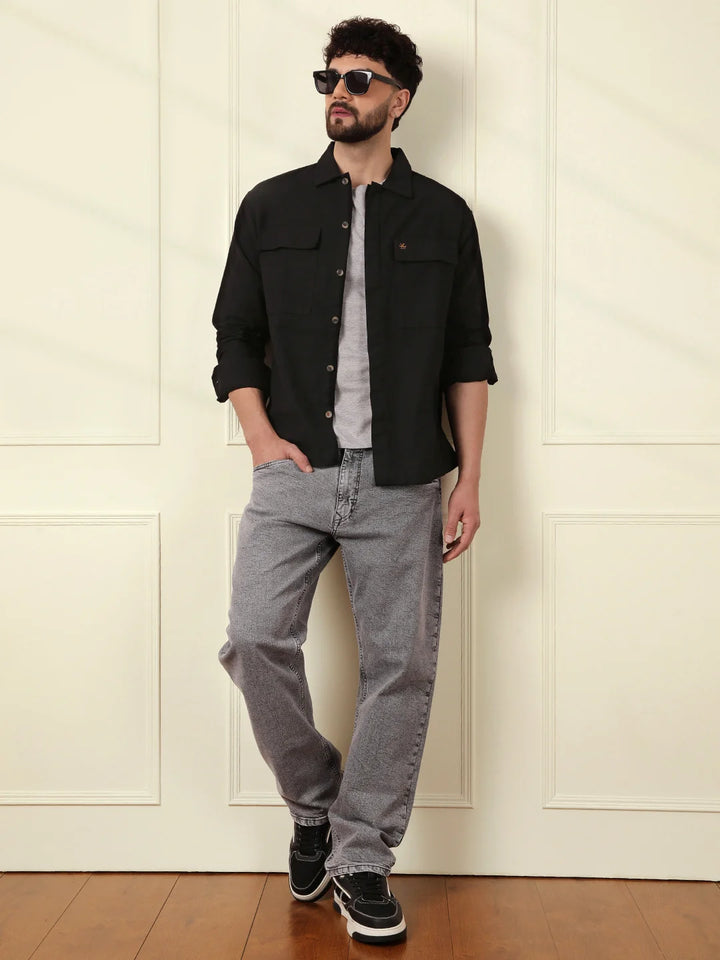 Solid Regular Fit Shacket | Black