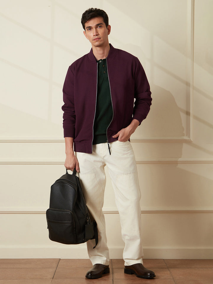 Solid Casual Wine Jacket