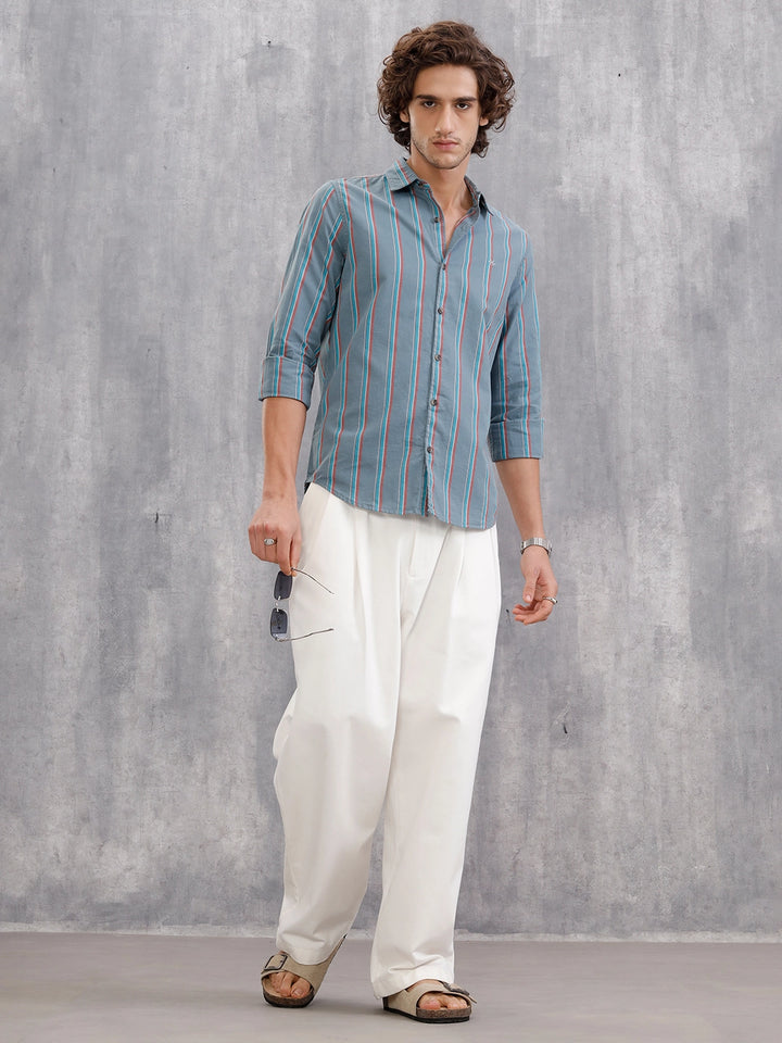 Textured Stripe Regular Fit Shirt | Grey