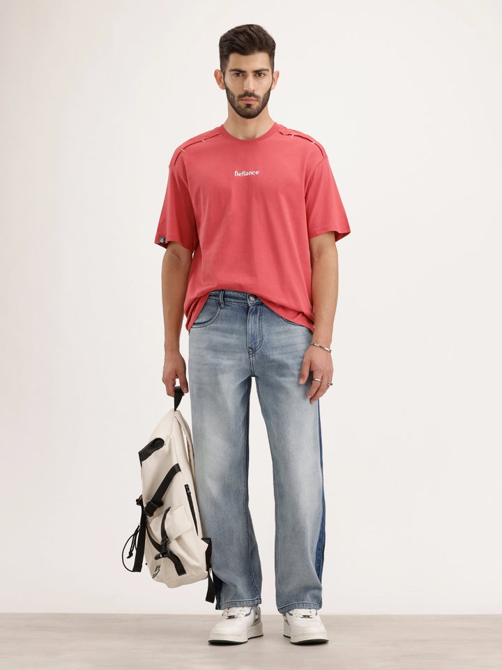 Oversized Fit Embroidered T-shirt | Red