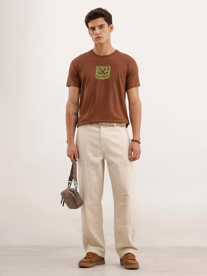 Slim Fit Puffer Printed T-Shirt | Brown