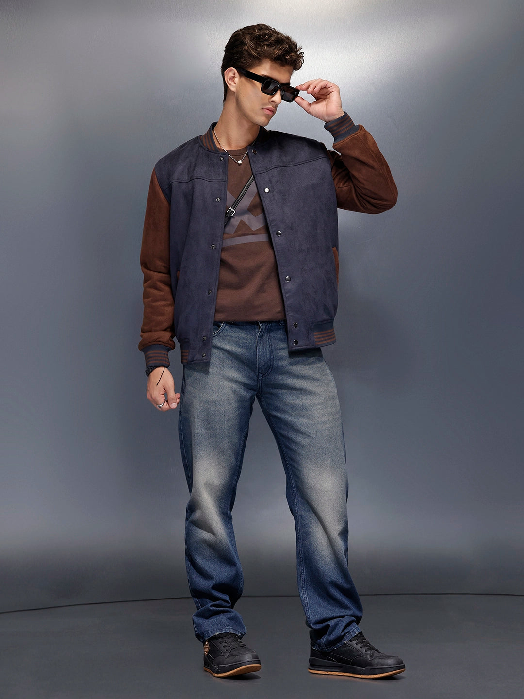 Two-tone suede finish jacket | Navy Blue