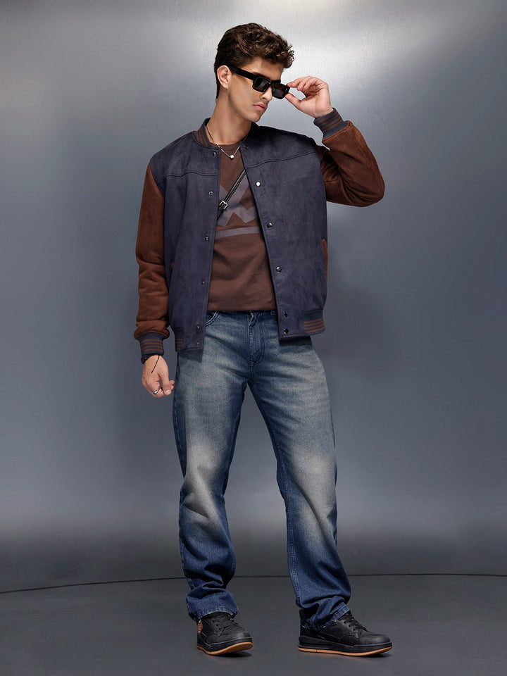 Two-tone suede finish jacket | Navy Blue