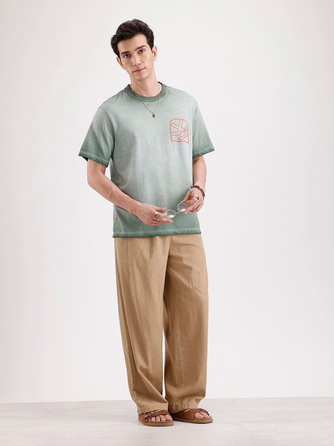 Washed Puff Printed Oversized T-Shirt   |  Olive