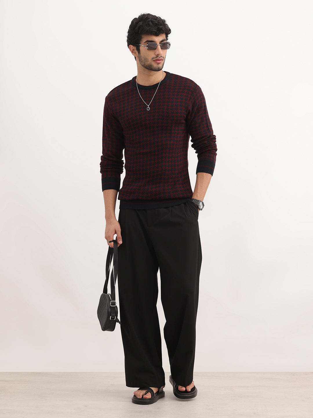 Regular Fit Jacquard Sweater | Maroon