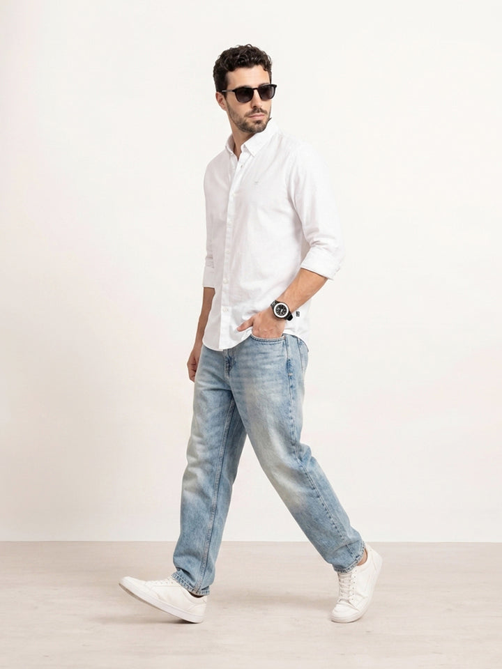 Solid Slim Fit Full Sleeve Shirt | White
