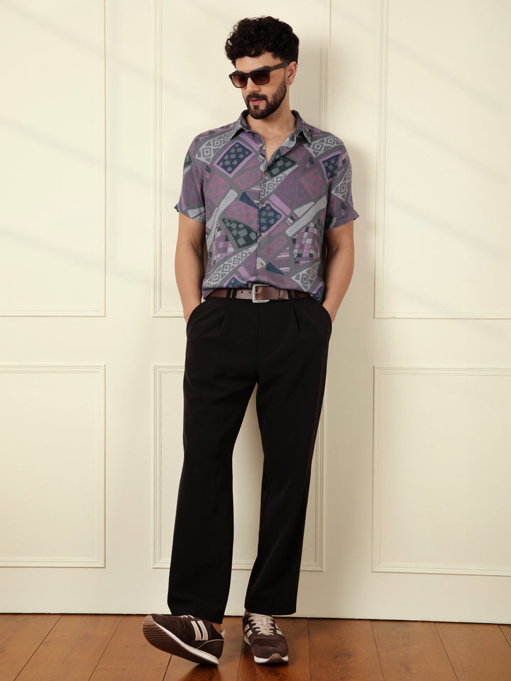 AOP Fluid Light Weight Viscose Shirt | Grey