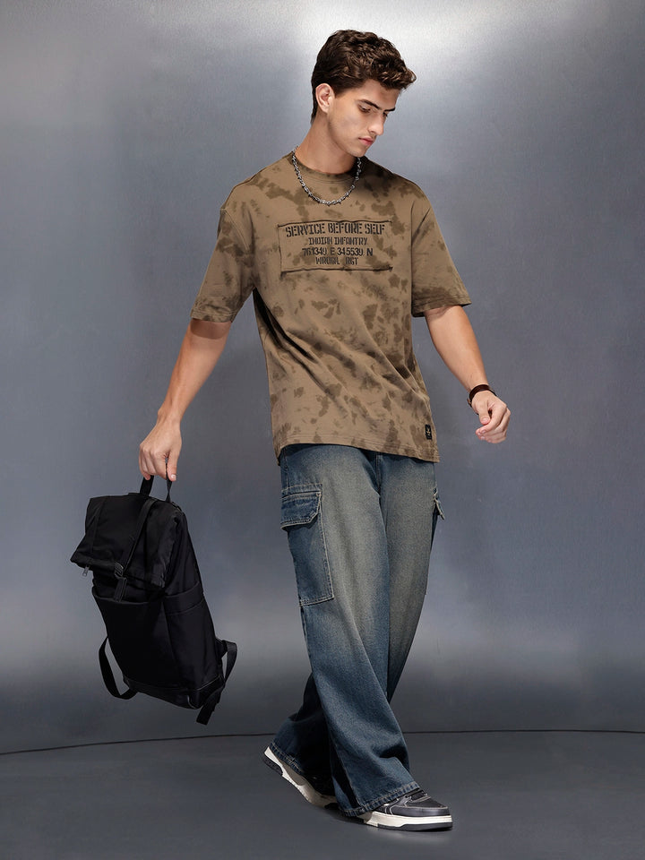 Washed effect tshirt with chest print | Olive