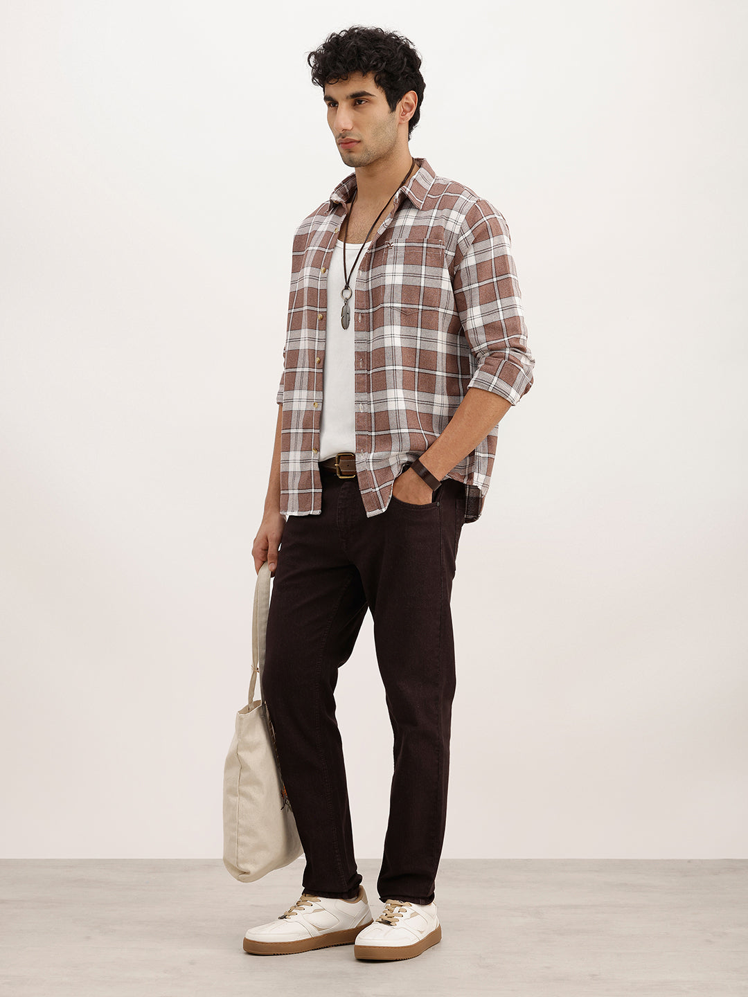 Slim Fit Checkered Full Sleeve Shirt | Olive