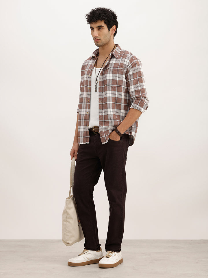 Slim Fit Checkered Full Sleeve Shirt | Olive