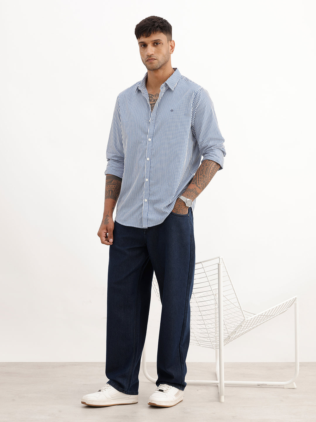Classic Striped Full Sleeve Shirt | Blue