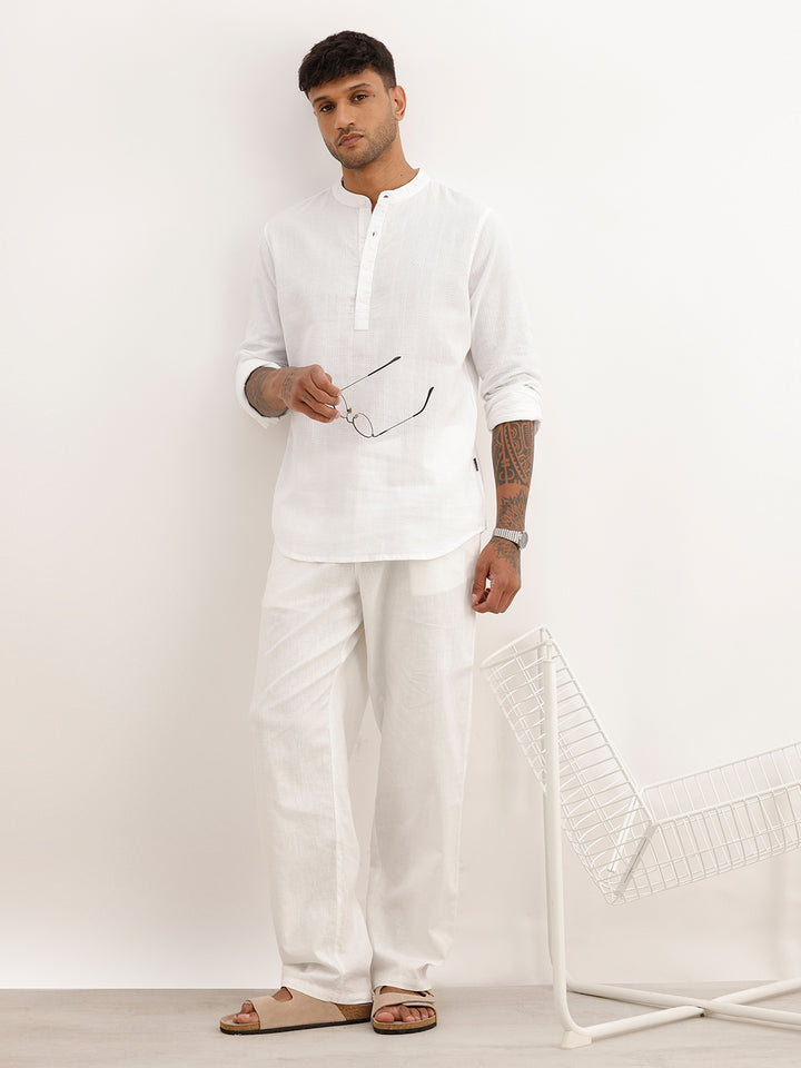 Textured Slim Fit Mandrin Collar Shirt | White