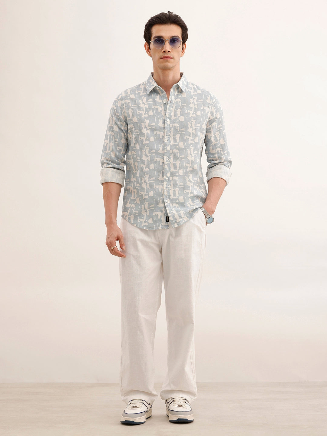 Textured Regular Fit AOP Shirt | Blue