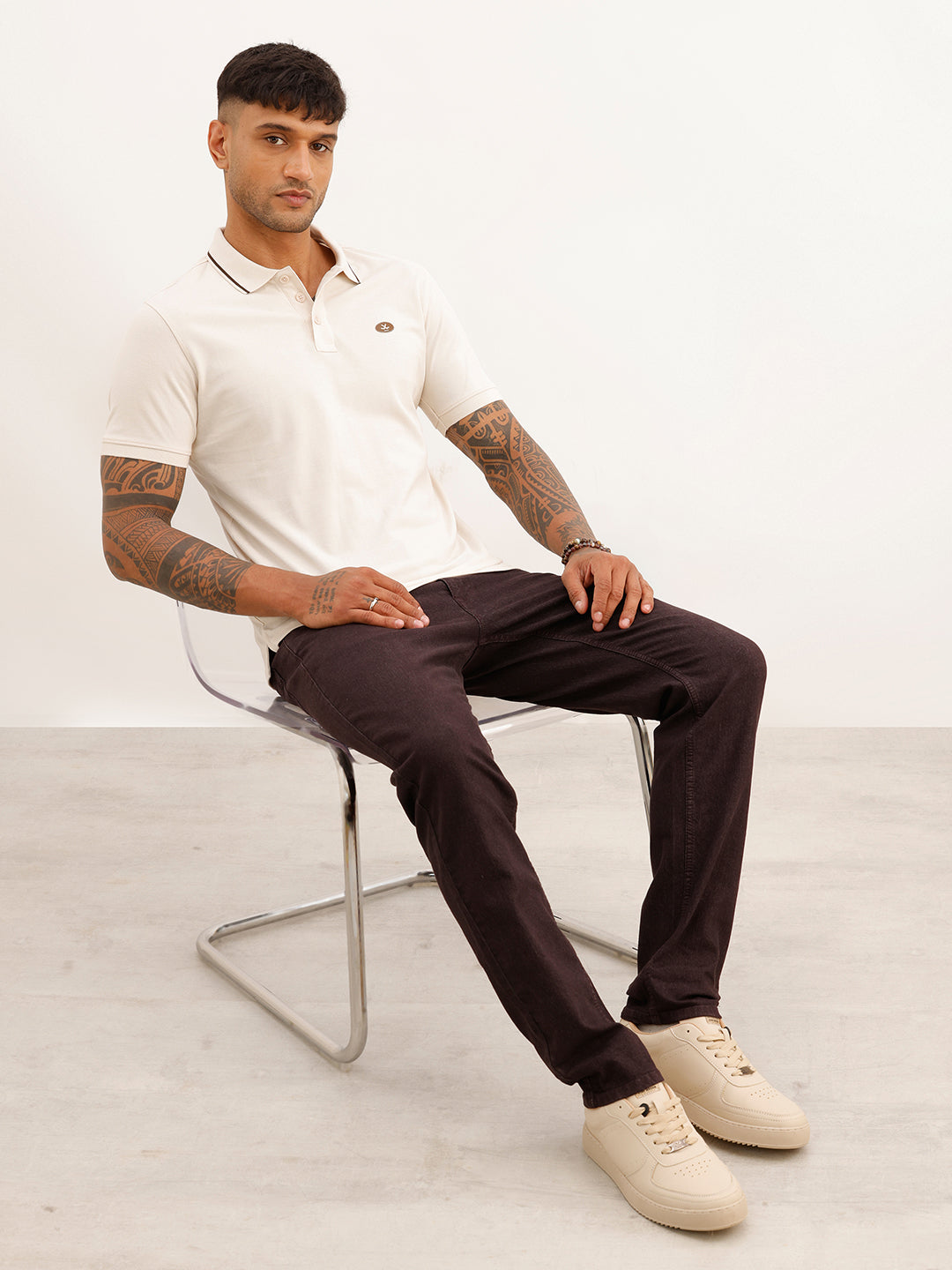 Regular Fit Tipping Collar Polo T-Shirt | Beige