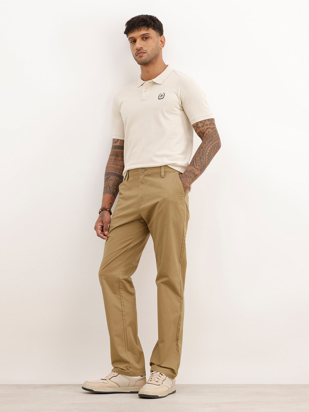 Solid Straight Fit Trousers | Khaki