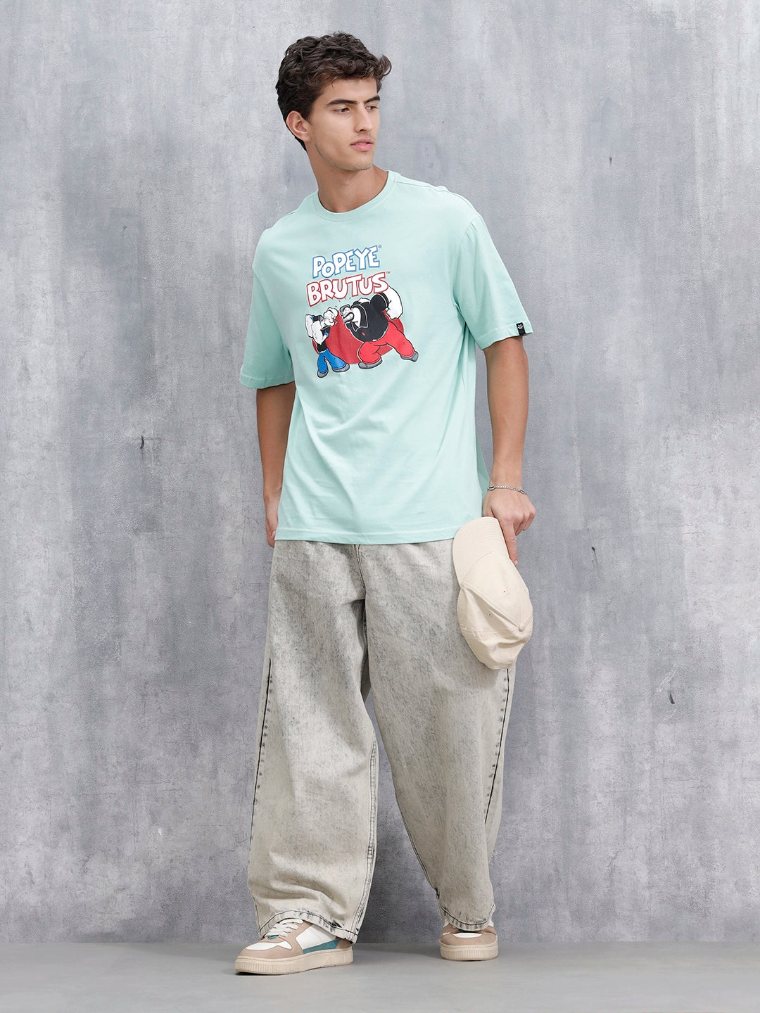 Casual Men’s Oversized Fit T-Shirt Featuring Popeye | Light Green
