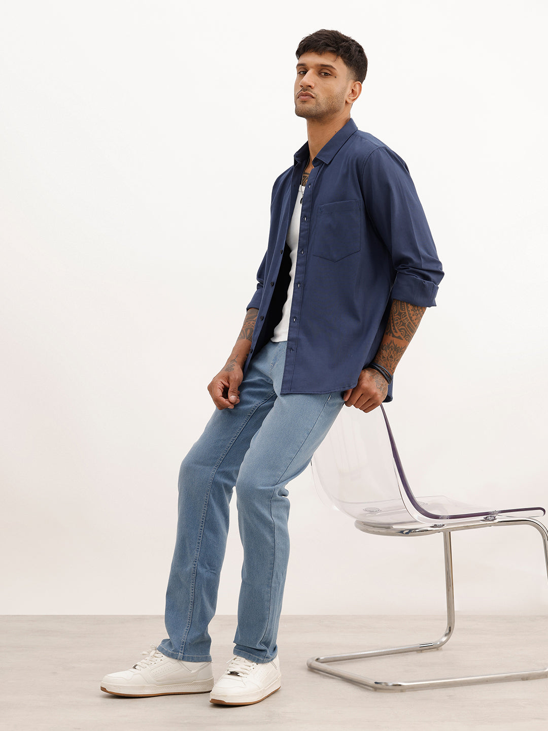 Solid Regular Fit Full Sleeve Shirt | Navy Blue | WWSH0885MAZ