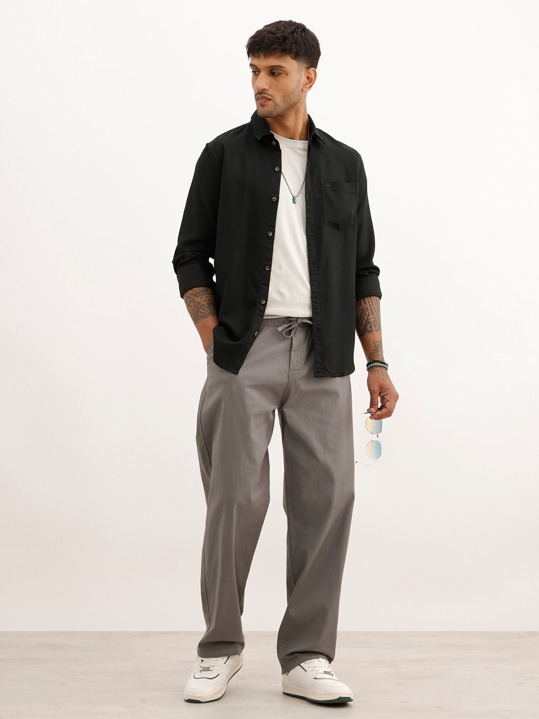 Solid Loose Fit Drawstring Trouser | Grey