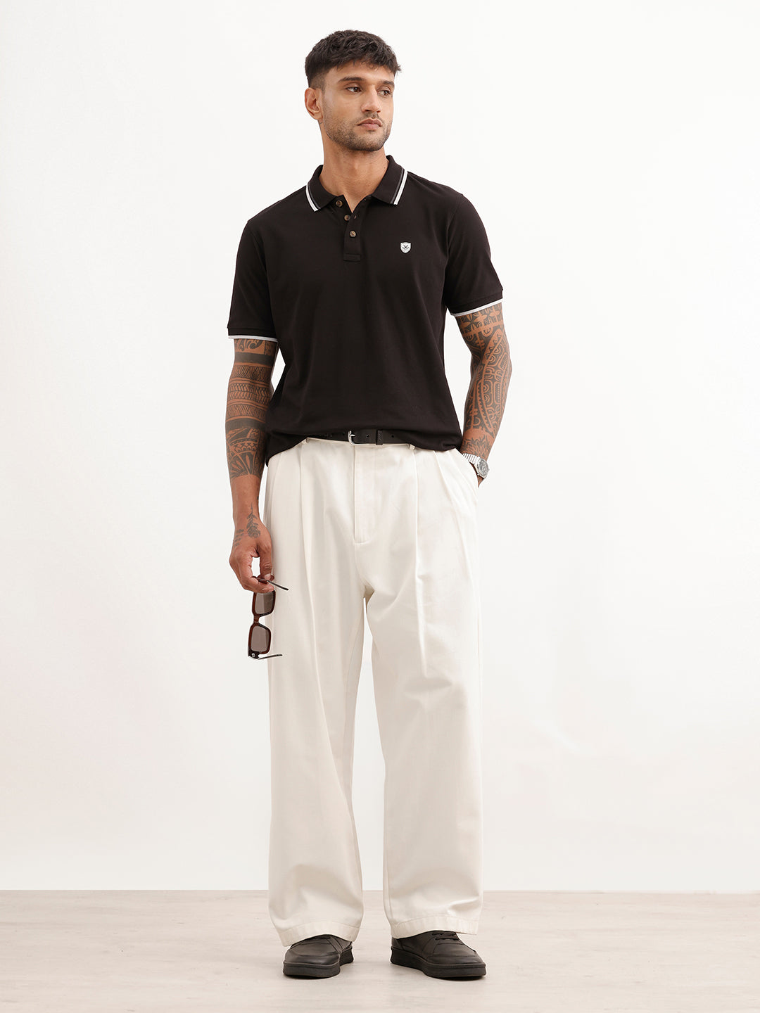 Classic Slim Fit Tipping Collar Polo T-Shirt | Black