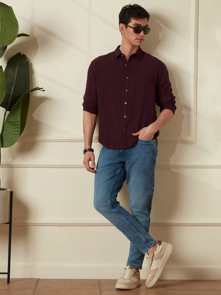Textured Comfort Fit Shirt | Maroon